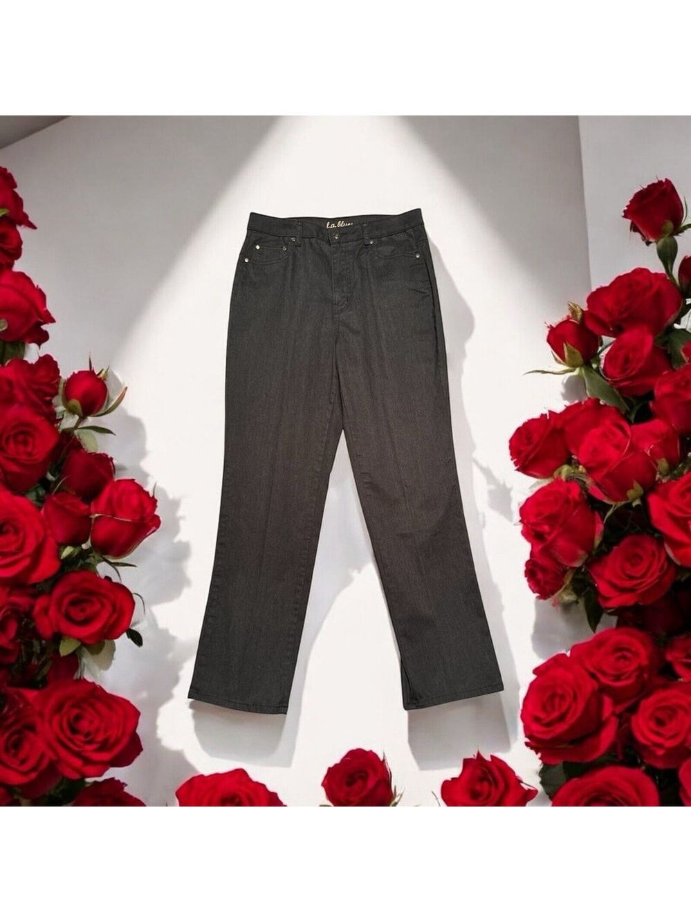 LA Blues Womens 10 Pants Jeans Charcoal Gray Straight Leg Stretch SOFT Thick
